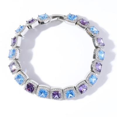 China Hip Hop High Quality Men's Women's Square Bracelet 10mm Color Blue And Purple Zircon Bracelet for sale