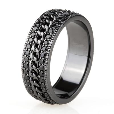 China Hip Hop Hip Hop Ring Iced Out Black Gold Diamond CZ Cuban Link Rotating Men's Ring for sale