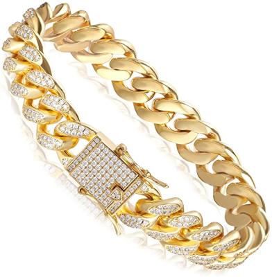 China Hiphop Hip Hop Jewelry 18K Gold Plated Alloy Iced Out Miami Cuban Link Chain Diamond Bracelet Jewelry for sale