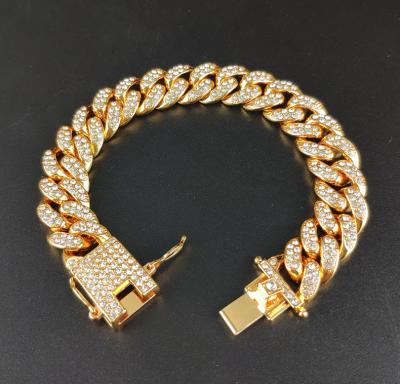 China Hiphop Mens Fashion Chains 18K Gold Plated Iced Out Cuban Link Chain Bracelet Hip Hop Jewelry for sale