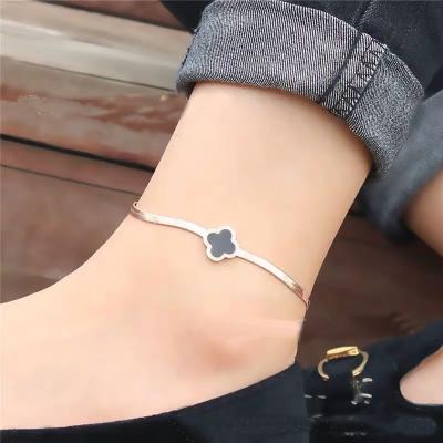 China Factory 18k Gold Hiphop Anklet Chain Stainless Steel Four Clover Leaf Gold Anklet Women Anklet Chain Jewelry High Quality for sale