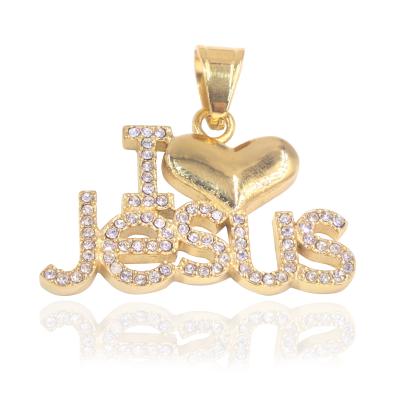 China Hot Selling Hiphop New Arrival 14K Gold Plating Stainless Steel Heart Form Me Love Jesus Charm Pendant Jewelry for sale