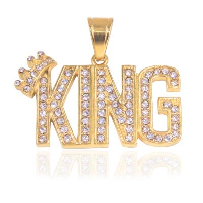 China Hiphop New Arrival Diamond King Crown Pendant 316 Stainless Steel Jewelry Full Hips Gold Hop European Pendant Necklace 14k for sale