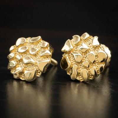 China Hiphop High Quality 925 Sterling Silver Stud Earrings Round Shape Men's Gold Hip Hop Nugget Screw Back Stud Earrings for sale