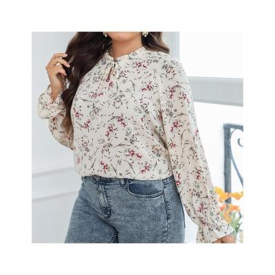 China Autumn floral women's breathable long sleeve fashion and chic ruffled women's blouses and shirts plus size women's clothingRead More for sale