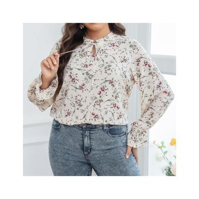 China Fashion Casual Breathable Floral Print Lantern Long Sleeve Tops Plus Size Fat Women Clothing for sale