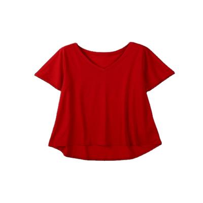 China Supplier New Fashion Breathable Chinese Polyester Spandex Red Soft Comfortable Wearable T-shirt For Women for sale