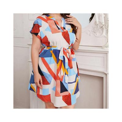 China 2022 summer new arrivals size xl-4xl polyester elegant women size xl-4xl plus size multicolor anti-static casual daily casual dress for sale