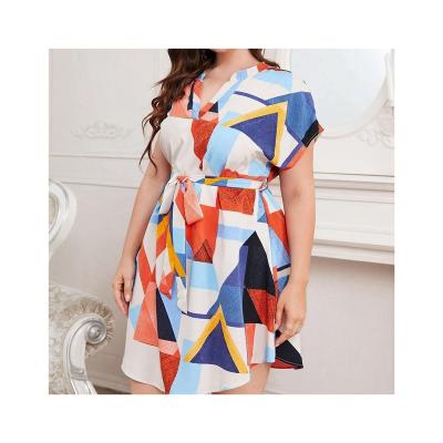 China Anti-static Korean version summer casual women's graphic printing waist high slimming plus size fat woman dress for sale