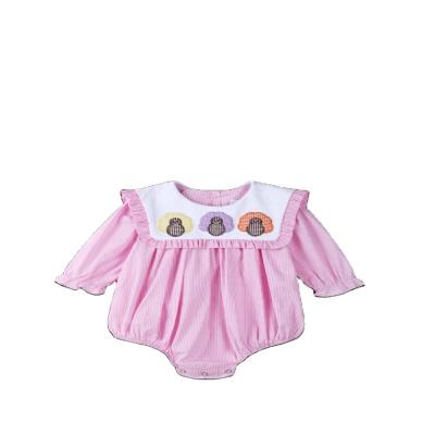 China Soft wholesale custom cheap printed baby pink onesie girl cotton woven ruffles pink plaid for sale