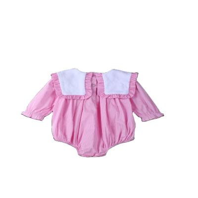 China Soft wholesale custom cheap printed baby pink onesie girl cotton woven ruffles pink plaid for sale