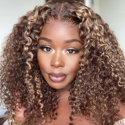 China CURLY WAVE 13x4 Lace Front Wig Ombre Brown 4/27 Curly Wave Secondary Color For Lace Frontal Hair Wigs for sale