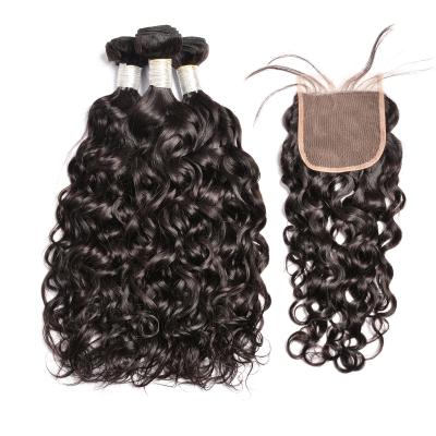 China Wet And Wavy Virgin Brazilian Hair Silky Straight Wave Bundles , Water Wave Mink Bundle Hair With Lace Closure for sale