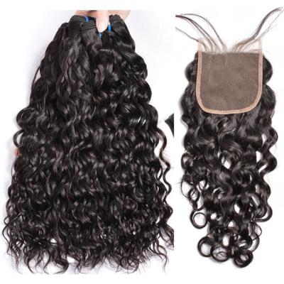 China Indian Water Wave 100 Unprocessed Virgin Hair Bundles With Body Wave Lace Closure for sale