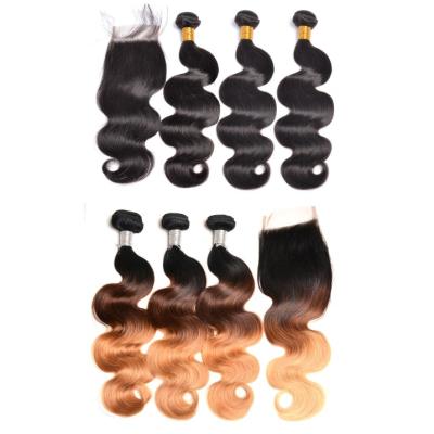 China Body Wave 100 Virgin Brazilian Remy Human Hair Unprocessed Human Hair Bundles With Lace Closure for sale