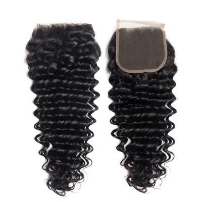 China 5*5 4*4 Lace Frontal Closure 5*5 4*4 Virgin Human Hair Deep Wave Hair Transparent Wave Lace Closure for sale