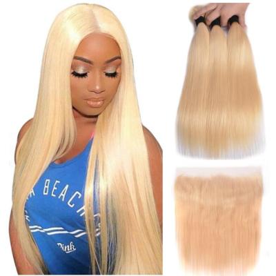 China Deep Wave Raw Cuticle Aligned 613 Straight Blonde Hair, Virgin Hair Bundles With Lace Closure Headband for sale