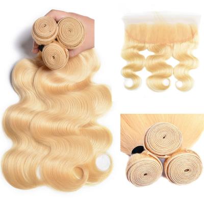 China Wholesale 613 Blonde Body Wave Hair Weave Bundles Brazilian Virgin Hair 613 Bundles With Frontal Closure for sale