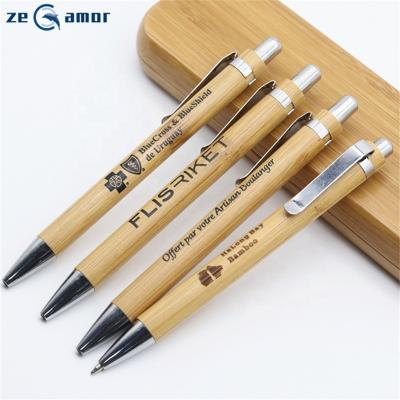 China Custom Free Sample maker eco friendly wood clip promotion classic eco lapiceros logo laser engraved printing bamboo ball pen for sale