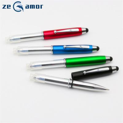 China Promotional Pen Zeamor lazer isik kalem 3 in 1 multifunctional stylus logo torch metal flashlight custom light led pens for sale