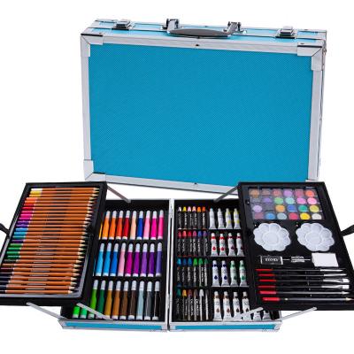 China Good Quality Eco-friendly Double Box Kids Aluminum Paint Set Primary 141PCS Students Watercolor Stroke Tool Gift Box for sale