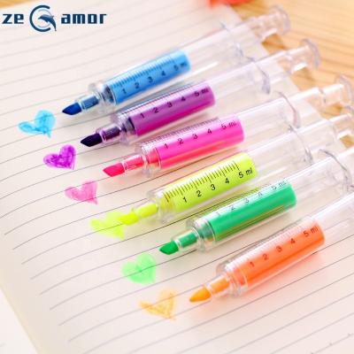 China Beautiful Low Moq Logo Doctors Nurse Custom Jumbo Zeamor Syringe Shape Highlighter Bar Marker Pens For Promotion Gifts for sale