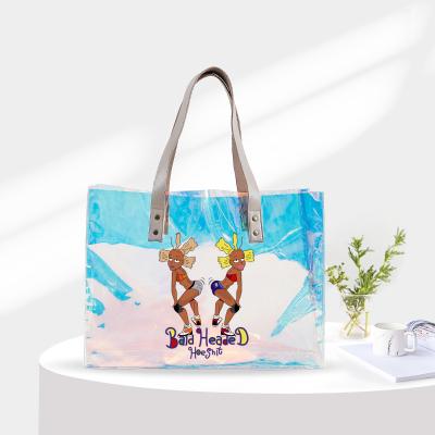 China China Wholesale Portable/Foldable Clear Tote Bag Beach Shopping Tote Bag With Inner Handbag For Women for sale