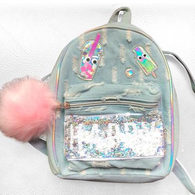 China Other Denim Student Glitter Personalized Fashion Sequin Backpack for sale