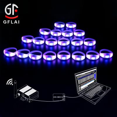 China ABS+Silicone 2020 GFLAI Standard Concert Party Supplies Cluster RFID Silicon LED Wristbands Remote DMX Wristband Control for sale