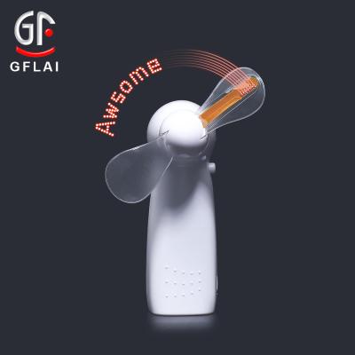 China 6 Groups New Product GFLAI Mini Portable Handy Led Custom Battery Message Fan, Handheld Electric Led Programmable Message Fan for sale