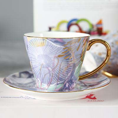 China WEIYE Viable Colorful Cups and Saucers Decal Used English European Traditional Style Coffee Cup Tea Set for sale