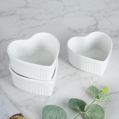 China Viable Hot Selling 3.5 Inch WEIYE Porcelain Ramekin Ceramic Cup Cake Mold White Heart Shape for sale