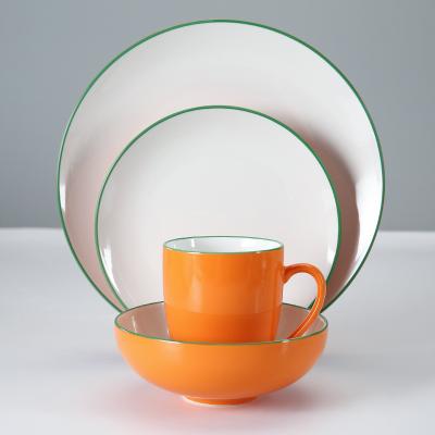 China Weiye Viable 2020 Hot Sale Porcelain Dinner Sets Orange Sourcing Delicate Ceramic Dish And Bowl Dinnerware Sets For Hotel for sale