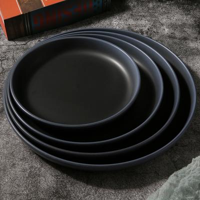 China WEIYE Viable 8/9/10/12 Inch Black Rim Dish Modern Matte Blue Ceramic Black Dish Salad Bowl Ceramic Dish For Restaurant for sale