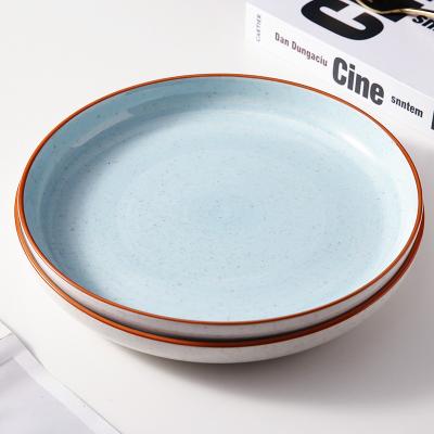 China WEIYE Main Sustainable Hot Products 20 Amazon Custom Ceramic Creative Light Blue Food Dish Deep Dish Salad Bowl For Restaurant for sale