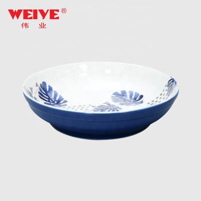 China Sustainable dinnerware dinnerware 9 inch custom blue ceramic salad bowl with factory pattern&A23616W78F1809 for sale