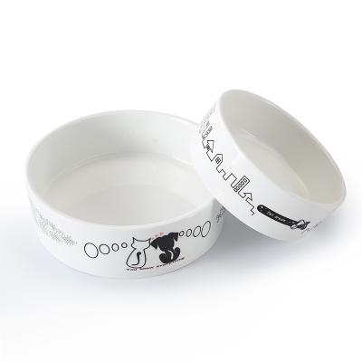 China WEIYE 2021 Hot Selling Viable 6/7.5 Inch Ceramic Round Dog Cat Bowls Lovely Cute Pet Bowl With Silicone for sale