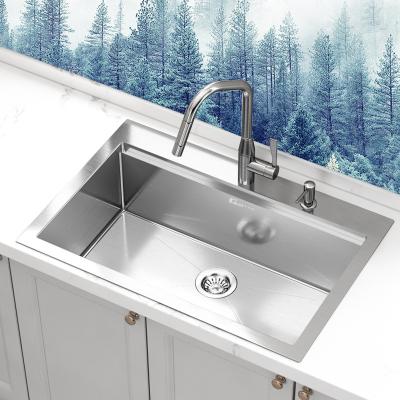 China With Faucet Luxury Single Bowl Gunmetal 304 Stainless Steel Topmount Handmade Kitchen Sink With Drainer for sale