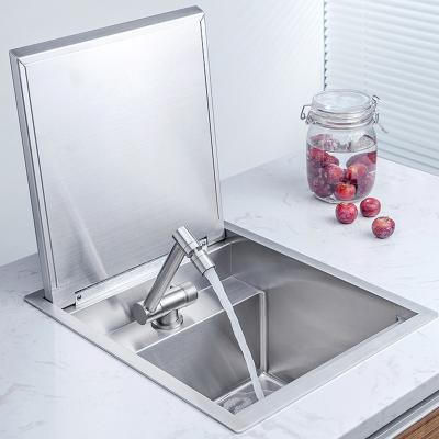 China With Faucet Flip Cover Handmade Large Size Hidden Kitchen Sink SUS 304 Stainless Steel for sale