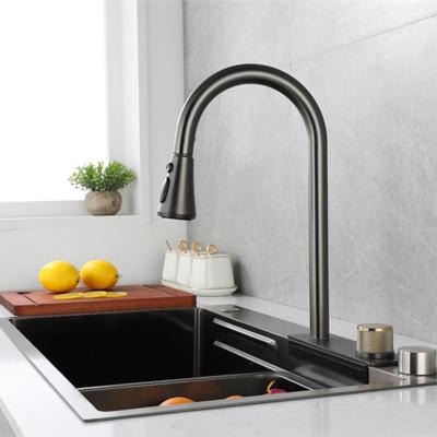 China With Faucet China Suppliers Gunmetal Kitchen Sink SS 304 Stainless Steel Nano Multifunction Kitchen Sink Faucet With Waterfall for sale