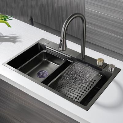 China With Tiktok Faucet Pull Out Stainless Steel All In One Kitchen Sink With Pull Down Faucet Waterfall Kitchen Faucet With Kitchen Drain for sale