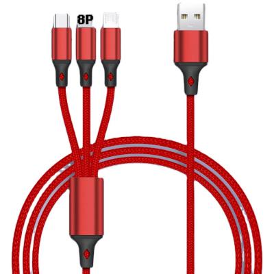 China MP3/MP4 Player Phone Cable For IOS Micro Type C Mobile Phone Usb Cable Fast Charging Wholesale On Stock 3 In 1 IPhone Red for sale