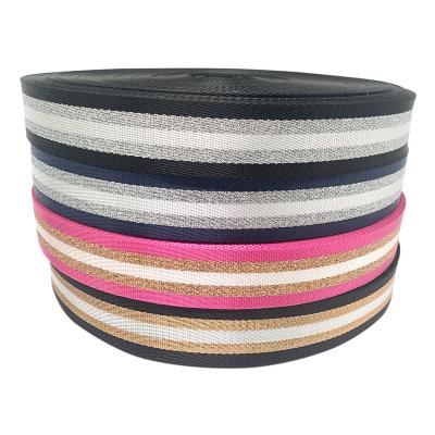 China Hot Selling Viable Pattern Embroidered Webbing Jacquard Strap Weave Polyester Webbing Stripe For Bag Strap for sale