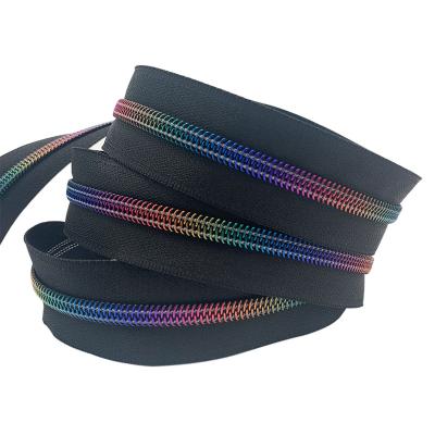 China Long workable wholesale nylon chian multicolor nylon zipper reel #5 teeth rainbow zipper tape for bags for sale