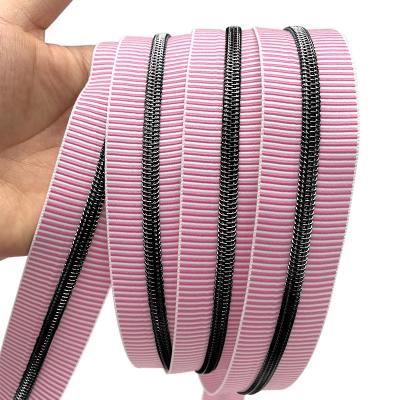 China Hot Sale 5# Viable Nylon Stripes Color Nylon Fabric Zipper Tape #3 Long Zipper Coil For Handbags for sale