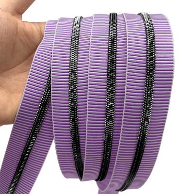 China Viable Custom Colored Purple Nylon Stripe Jacquard Bag Zipper Stripe #5 Long Zipper Coil For Clothes for sale