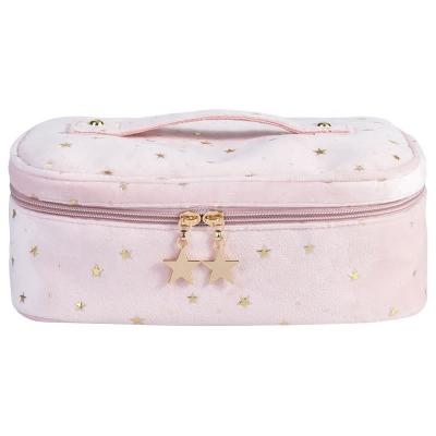 China Fashion Custom Full Stars Makeup Ladies Zipper Jewelry Velvet Bags With Satin Lining for sale