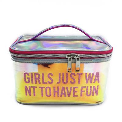 China Fashoion Colorful Transparent Holographic PVC Makeup Bag Make Up Organizer Box For Girls for sale