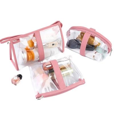 China Fashoion PVC Transparent Cosmetic Bag Pink With Zipper for sale