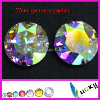 China Best Quality 27mm Large Round Shape Not Flat Back Rhinestone Gem Cut Back Point AB Crystal Rhinestones With Metal K9 Settings Rhinestones for sale